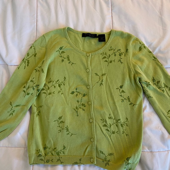 Express Sweaters - Y2K Express beaded green cardigan
